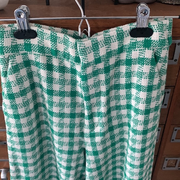 Retro Inspired High Waist Green Plaid Wide Leg Pants Zara Extra Small - Picture 8 of 12